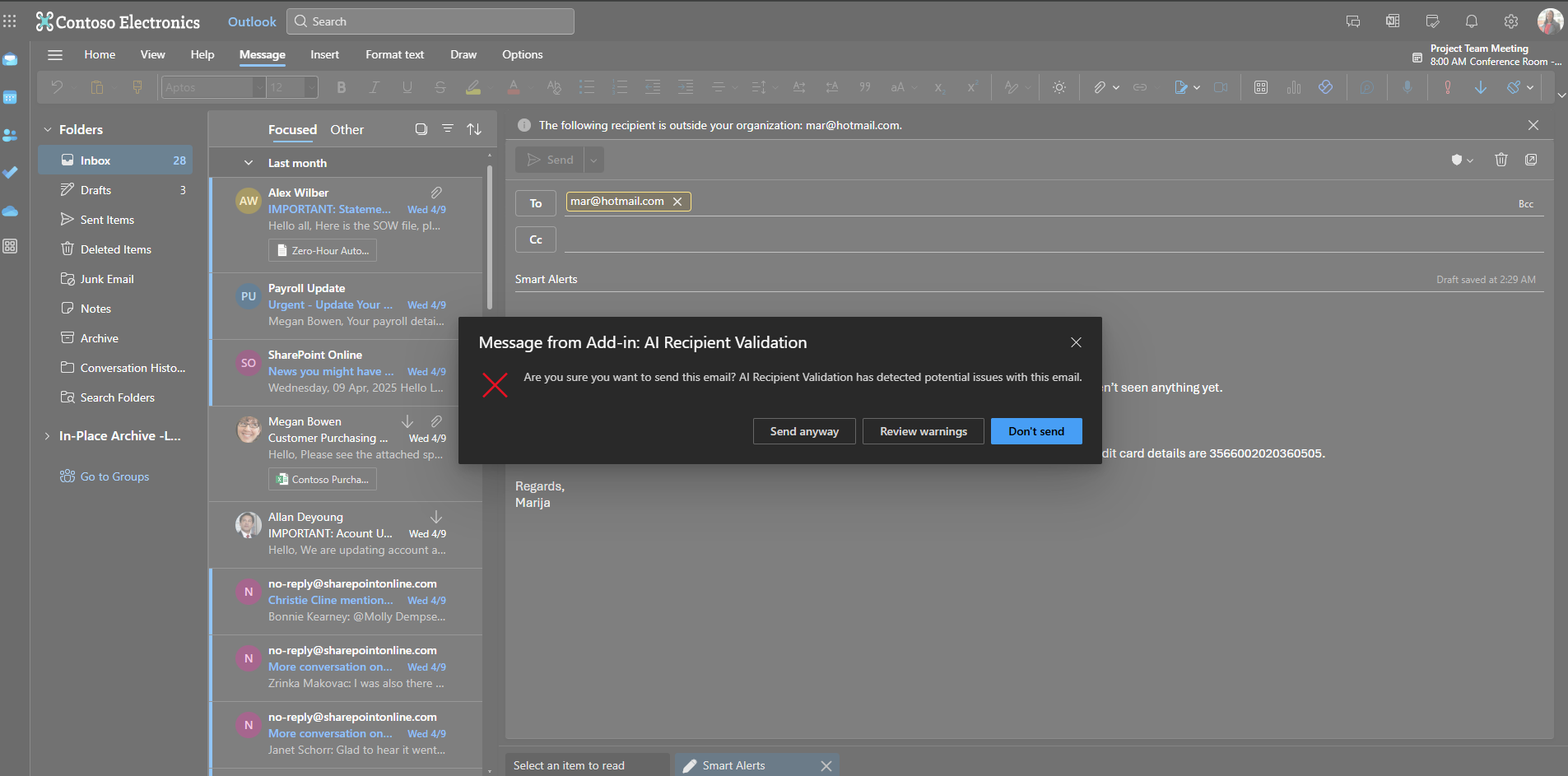 Pop-Up AI Recipient Validation