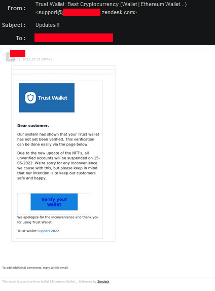 Vade - Trust Wallet phishing email